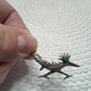 Vintage 1950'S ROADRUNNER Sterling Silver & Turquoise Native American Made Brooc